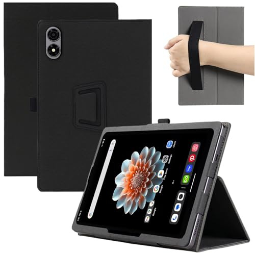 MEMELOKA Custodia per ALLDOCUBE iPlay 70 Mini Pro 8.4 Pollici, Leggera e Sottile Custodia in Pelle PU con Cinturino da Polso, Morbido Cover con Funzione di Supporto, Nero