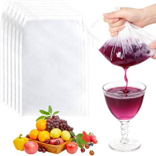 6-pack Jelly-påsar, 20 x 30 cm muslintyg för matlagning, nötmjölkspåse, yoghurtfilter, återanvändbart nylon-nät, ostdukar för silning, matlagning, nötmjölk, juice, yoghurt, tofu