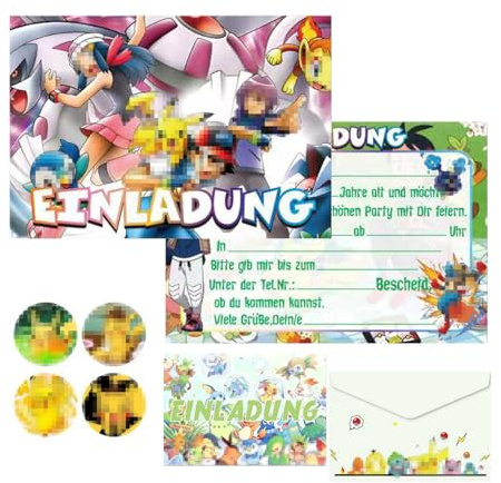 YeahBoom Einladungskarten Kindergeburtstag, 12 Deutsche Einladungskarten, 12 Umschläge, Aufklebern Geburtstagsparty Einladungen, Thematische Party Geburtstag Einladungskartens