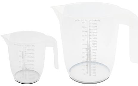 1L & 2L Plastic Lightweight Measuring Jugs - Sturdy and Hardwearing, Easily Storable and Stackable, Measuring Scale Markings on The Side in ml and Ounces, BPA Free (1L Jug & 2L Jug)
