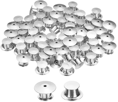 QUARKZMAN 60 Stück Metall Sicherungsnadelrücken Nadelhalter Verschluss Flachkopf Klemme Nadelrücken Verschluss Für DIY Broschen Basteln Abzeichen Emaille Anstecknadel Silber