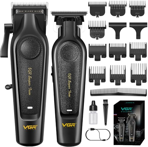 VGR 197 & 995 Profi Haarschneidemaschine Set für Männer Mit 10 Haarkämmen | Kabelloses Haarschneide und Trimmer Set mit Keramikklingen, Harrschneidermaschine Herren Profi mit LED Anzeigeleuchten, Kamm