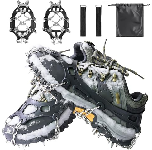 Steigeisen Eisstollen Traktion, Grödel Steigeisen für Bergschuhe mit 24/32 Zähne Verdickte Schuhkrallen aus Edelstahl Anti-Rutsch Schuhspikes für Schuhe Stiefel, Gehen, Joggen, Angeln, Wandern