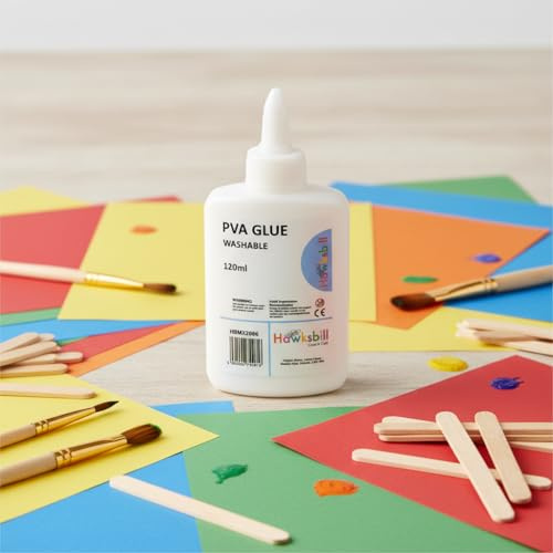 Hawksbill Washable PVA Glue 120ml Ideal for Schools & Creative Projects | Safe, Non-Toxic, CE Certified, Quick Drying, Easy to Clean Glue