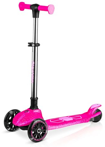 Ricokids Kinderroller Roller Scooter Kinder - Dreirad - Leuchtendes Deck - LED-Räder - Verstellbarer Lenker - bis 50 kg - Rosa Glow