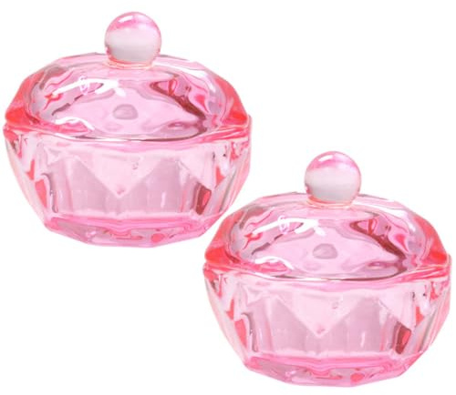 PRETYZOOM Lot de 2 Plats à Dappen Couvercle, Bol en Verre Rose pour Manucure, Récipient pour Monomère Acrylique et Liquide de Retrait
