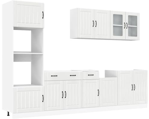ULUYYUC 7-TLG. Küchenzeile Lucca Hochglanz Weiß Holzwerkstoff 80 x 46 x 81,5 cm Modernes Design & Stauraumwunder mit Glastüren für Single Küche kleine Küche Miniküche