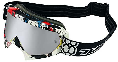 TWO-X Cross-Brille - Motocross-Brille mit verspiegeltem silbernen Glas - Kratzfeste Motorrad-Brille - Enduro & Downhill - Modell Race - Villains-Bunt