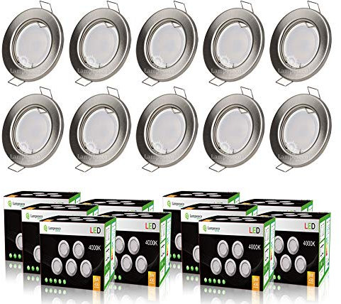 LampesEcoEnergie Lot de 10 spot led encastrable complète ronde fixe alu brossé blanc neutre eq. 50w