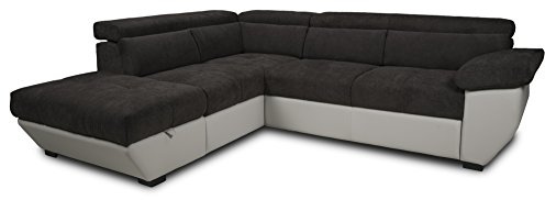 Mivano Schlafsofa Speedway / Eckcouch mit Bettfunktion, Stauraum und verstellbaren Kopfstützen / 262 x 79 x 224 / Zweifarbig: dunkelbraun/beige