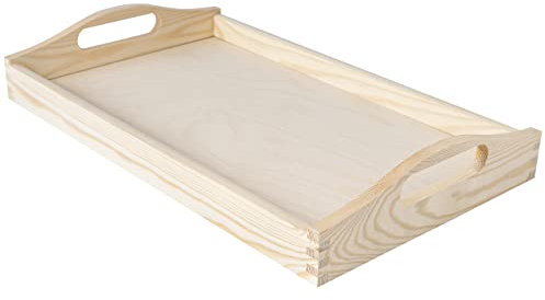 Creative Deco Grande Bandeja de Madera | con Manijas | 39,5 x 24 x 6,3 cm | para Servir Desayuno Comida Cafe y Postres | Perfecta como Decoración de Cocina, Salón y Comedor
