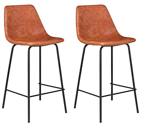 Happy Garden Juego de 2 taburetes de Bar Vintage Lucien coñac Altura del Asiento 65 cm, taburetes de Bar de Estilo Retro con Respaldo y reposapiés, Estructura de Metal