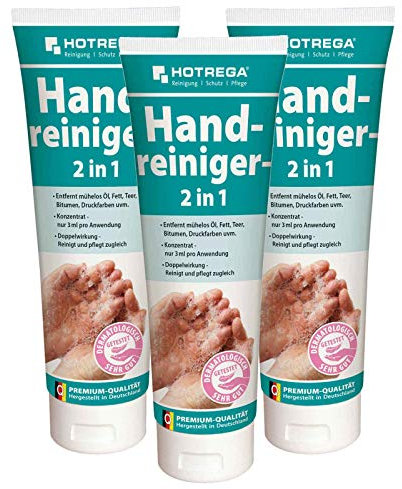 HOTREGA Handreiniger 2in1 | Profi Handwaschpaste mit Rückfettung, hautschonend ohne Mikroplastik | ideal für Werkstatt und Haushalt (250 ml (3er Pack))