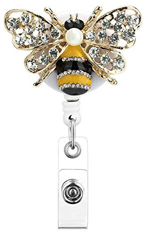 Soleebee Bling Bling Retractable Badge Reel Holder ID Badge Holder with Belt Clip for Nurse, 25.6 Inches Retractable Cord (Crystal Bee Yellow)