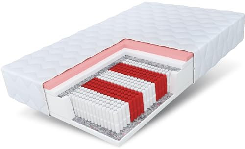 FDM ATINA Memory Foam Taschenfederkernmatratze 90 x 200 cm Atmungsaktive 7-Zonen Matratze Allergiker 19 cm Höhe H3/H4 Mittelhart/Hart (60-120 kg) Bezug Waschbar