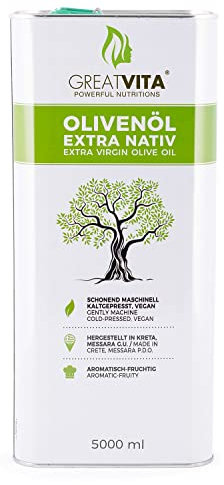 Olivenöl extra nativ & kaltgepresst 5 Liter | fruchtiges Oliven Öl mit exquisiten Aromen im Kanister | Premium Qualität - GreatVita