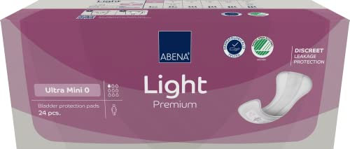 Abena Light Ultra Mini 0 Inkontinenzeinlagen für Damen, 100 ml Saugfähigkeit, 24 Stück, Slipeinlagen für Damen, lang