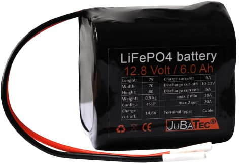 JuBaTec LiFePO4 Akku 12V 6Ah mit Batterie Management System (BMS) - leistungsstarker Akku-Pack - Lithium Eisenphosphat - Fast Charge