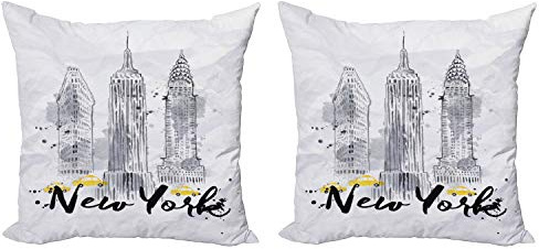 ABAKUHAUS Aquarell Dekokissen Kissenbezug 2er Pack, New York Skizze-Kunst, Modern Accent Doppelseitiger Digitaldruck, 40x40, Schwarz