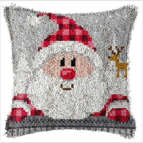 MIAOLLUN Latch Hook Kit, Christmas Latch Hook Kits for Adults DIY Decorative Pillowcase Embroidery Cross Stitch Arts Craft for Home Sofa Furniture 17X17inch Father Christmas