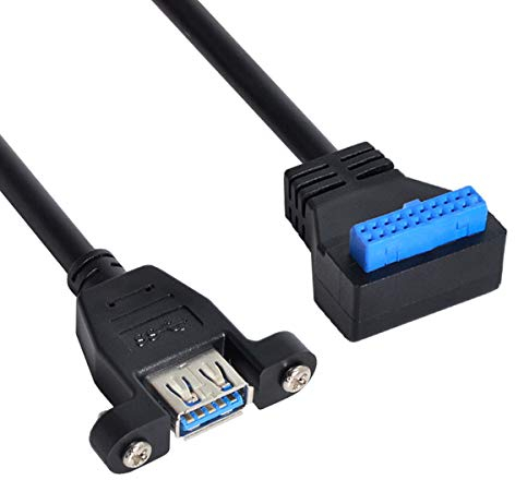 Xiwai USB 3.0 de un solo puerto A hembra tipo tornillo a placa base en ángulo de 20 pines cable de cabecera 90 grados