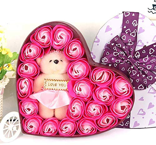 20 Pièces Salle De Bain parfumée Fleur Bain Corps Savon Pétales De Rose en boîte-Cadeau, pour Anniversaire/Anniversaire/Mariage/boîte de Saint Valentin un mariage, la Saint-Valentin (Rose vif)