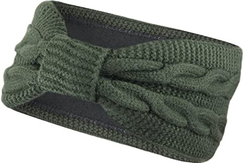 Damen Stirnband gestricktes Haarband mit Schleife und Zopfmuster, Mädchen Ohrenwärmer gefüttert mit weichem Fleece Innenfutter, SB1019