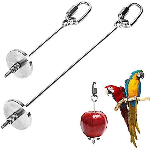 2 Pièces Brochette d'oiseau en Acier Inoxydable, Brochette de Perroquet, Support de Nourriture de Perroquet, Perroquet Brochette Mangeoire, Porte Fruits Perroquet, pour Oiseaux Perruches Canaris