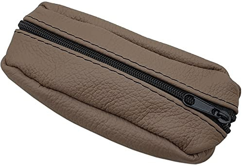 myledershop Große Rindleder Schlüsseltasche/Schlüsseletui/Schlüsselmäppchen/Autoschlüsselhülle mit 2 Reißverschlussfächer Handmade in EU in verschiedenen Farben und Designs (Design 2 / Hellbraun)