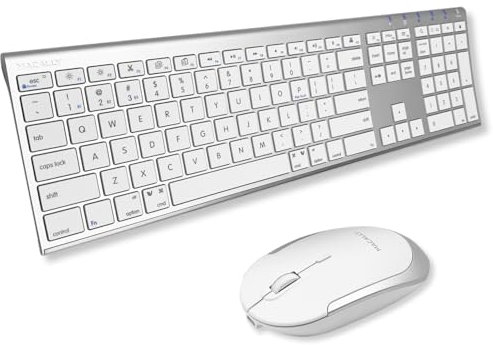 Macally Clavier et souris Bluetooth de qualité supérieure pour Mac | Ensemble clavier et souris sans fil compatibles Apple (110 touches multi-appareils rechargeables) pour MacBook Pro/Air et iMac