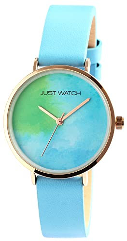 Just Watch Damen-Uhr Arielle Leder Mehrfarbig Trend Modisch Analog Quarz JW10183 (hellblau grün)