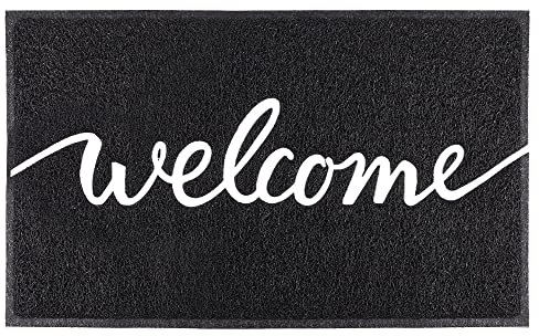 comfoyar Schmutzfänger Fußmatte rutschfeste PVC Langlebige Waschbar Türmatte für Innen und Außenbarriere Willkommen Hello Matte für Hauseingang Hintertür Flur (Welcome, 45 x 75 cm)