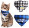 HACRAHO Katzen-Geburtstagstuch, 2 Stück, verstellbar, kariert, Katzenhalsband, Bandana, Katze, Geburtstag, Halsband mit abnehmbarem Bandana für Kätzchen, Blau und Schwarz