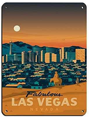 KJHBVND Las Vegas Vintage-Reiseposter, Blechschild, Vintage-Stil, Metall, Pub, Club, Café, Bar, Zuhause, Wandkunst, Dekoration, Poster, Retro, 30,5 x 40,6 cm