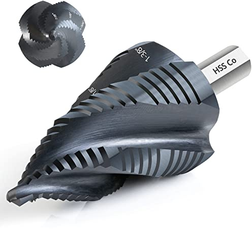 Matework M35 Kobalt-Stufenbohrer, vier Spiralnuten-Stufenbohrer (1/4 Zoll-1-3/8 Zoll) verschleißfest, TiAlN beschichtet, Edelstahl EL, Kunststoff (19 Größe)