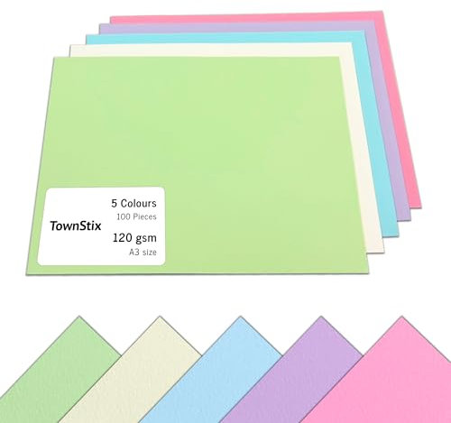 100 Blatt - A3 120 g/m² Tonpapier Bunt Farbige Papier, 5 Farben