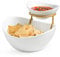 Miamolo Porcelain Serving Bowl Set for Appetizer Serving Dishes Set with 2 Compartment, Chip and Dip Taco Rack Display Salad Bar Serving Set, Gold Stand