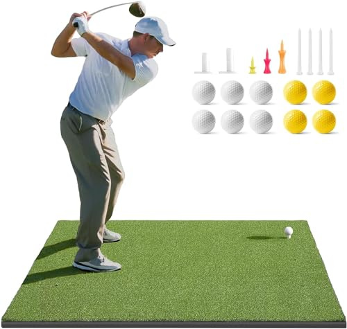 Golfguru Golf Mat, 5x4ft 31mm Dense Elite Golf Hitting Mats Practice with 10 Balls, 9 Tees, Heavy Duty Artificial Hitting Training Matt for Backyard Driving Chipping Indoor Outdoor Simulators