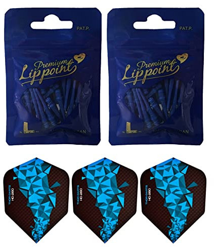 THOR-DARTS L-Style Dartspitzen im Doppelpack Flights (2x50 Stück + 1 Set Flights) Blaue Lippoint USA 2BA Standard-Gewinde, Plastic Soft Tip Dart Points (100er Pack) 2BA Thread