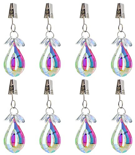 RFORPLY Kristallglas-Tischdeckengewichte mit Metallclips, 8 Stück AB-Kristallglas-Tischdecken, Anhänger, Tischdecke, Gewichte für Heimdekoration, Picknicktische, Weihnachten