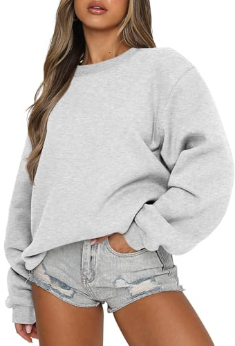 ANRABESS Womens Sweatshirts Crewneck Fleece Oversized Pullover Sweaters Fall Winter Cute Tops Teen Girls Preppy Clothes 2025 Gray Large