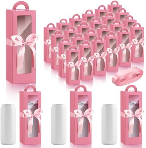 Ctosree 24 Pcs Tumbler Gift Box with Handle for 12oz 16oz 20oz 30oz Clear Wine Glass Gift Box Sublimation Tumblers Heat Press Blanks Bottle for Wrapping Packaging(Pink)