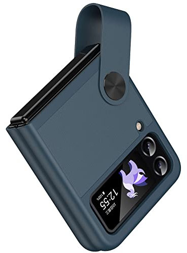 TECHGEAR for Samsung Galaxy Z Flip 4 / Flip 3 Case, Z Flip 4/3 Leather Case with Leather Finger Holder, Hard PC Shockproof Protective Bumper Case for Samsung Z Flip3 & Z Flip4, Blue