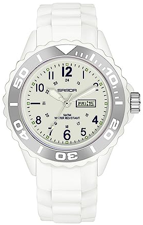 FORSINING Orologio da donna, analogico, al quarzo, sportivo, cinturino in silicone, impermeabile, orologio da infermiera, calendario, datario, 24 ore, con lancetta dei secondi, bianco