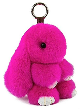 Doux Et Moelleux Lapin Porte-Clés Mignon En Peluche - Pompon En Fausse Fourrure Décoration (Roses, 18 cm)