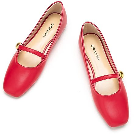 C.Paravano Mary Jane Schuhe Damen | Ballerinas Damen elegant | Flache Schuhe für Damen | Riemchenballerina Damen(36,Rot)
