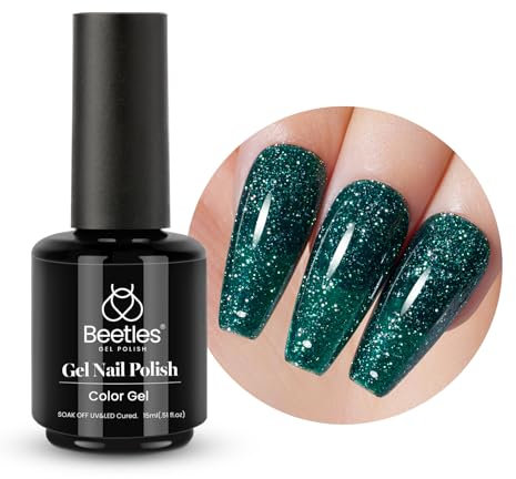 beetles Gel Polish 15mL Sparkle Green Dark Green Mistletoe Glitters Green Gel Nail Polish Manicure Diy Nail Art Gel Soak Off UV LED Nail Lamp Nail Art Manicure Salon 1 Pcs