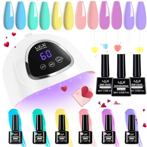 LKE Gel Nail Polish Set, 6 Colors Macaron Colors Gel Nail Polish Kit Pale Pink Purple Blue Gels Polish Soak Off UV LED Nails Polish Set Manicure Kit Salon at Home