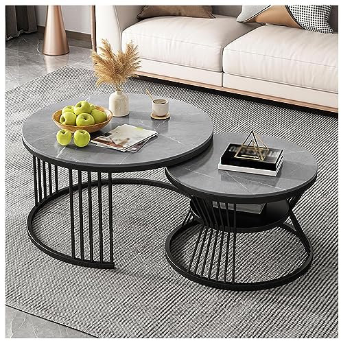 IPSU Table D'appoint Gigogne, Tables Basses Rondes en Ardoise pour Salon, Bureau, Appartement, Table De Cocktail Moderne avec Cadre en Métal Robuste