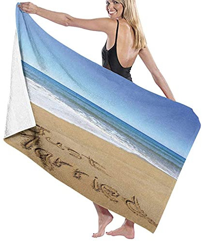 Große Badetuchdecke aus Mikrofaser, Motiv: Just Married, geschrieben auf Sandy Beach Ocean Waves, romantisches Foto, Badelaken, Strandtuch für Familien, Hotelreisen, Schwimmen, Sport, 132 x 81 cm